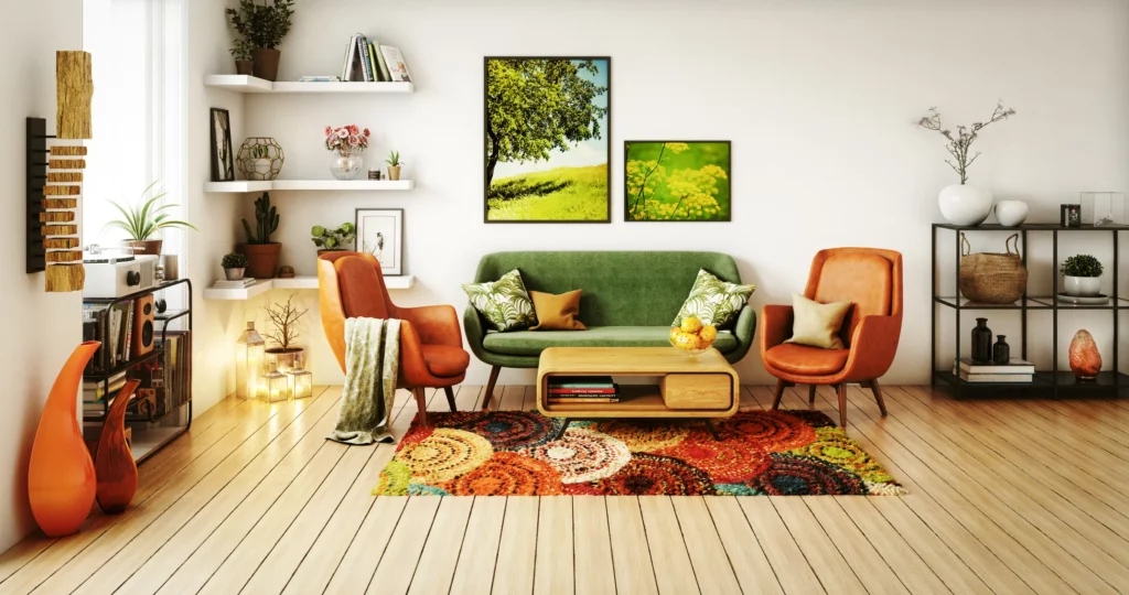 Decoração colorida: foto de uma sala com decoração em tons terrosos.