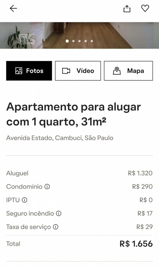 Foto que ilustra matéria sobre como usar app QuintoAndar mostra uma tela do aplicativo