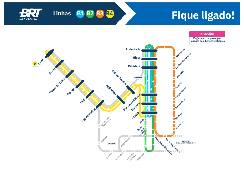 Imagem que ilustra matéria sobre o transporte em Salvador mostra o mapa do BRT na cidade.