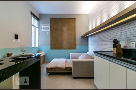 Cozinha, quarto/sala de kitnet/studio para alugar com 1 quarto, 24m² em Botafogo, Rio de Janeiro