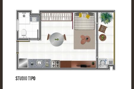 Planta Baixa de kitnet/studio à venda com 1 quarto, 28m² em Vila Carrão, São Paulo