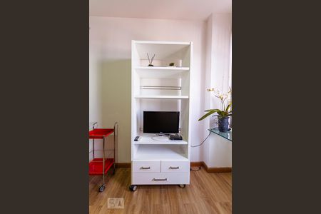 Estante e Televisão da Sala de apartamento para alugar com 1 quarto, 60m² em Lourdes, Belo Horizonte