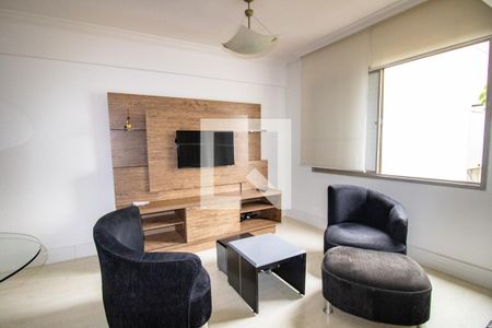 Sala - detalhe mobilia de estar de apartamento à venda com 1 quarto, 33m² em Indianópolis, São Paulo