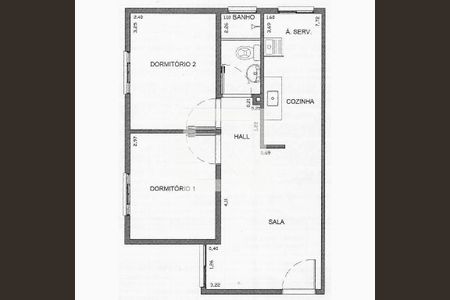 Planta do Imóvel de apartamento para alugar com 2 quartos, 42m² em Conjunto Residencial do Bosque, Mogi das Cruzes