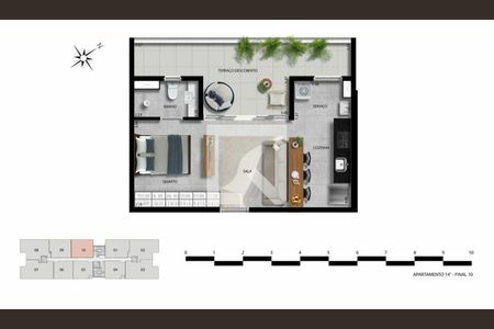 Apartamento à venda com 43m², 1 quarto e 1 vaga