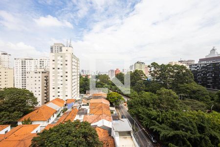 Varanda - Vista de apartamento à venda com 1 quarto, 27m² em Pinheiros, São Paulo