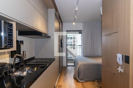 Sala, quarto e cozinha de kitnet/studio para alugar com 1 quarto, 22m² em Moema, São Paulo