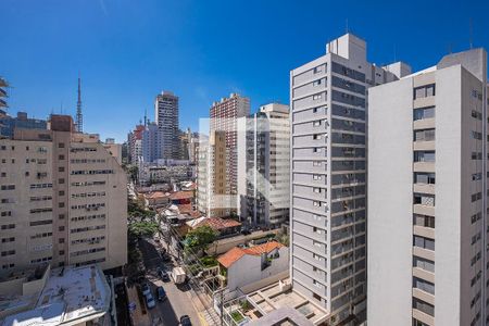 Sala/Cozinha - Vista Varanda de kitnet/studio à venda com 1 quarto, 73m² em Cerqueira César, São Paulo