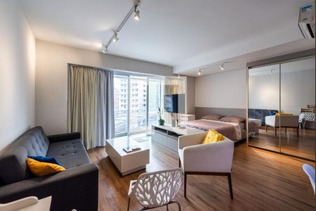 Sala e quarto de apartamento para alugar com 1 quarto, 54m² em Pompéia, Santos