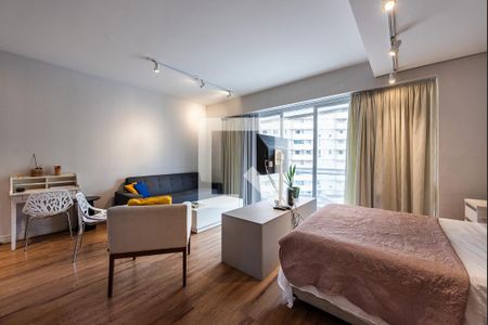 Sala e quarto de apartamento para alugar com 1 quarto, 54m² em Pompéia, Santos