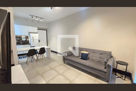 Detalhe Sala de kitnet/studio para alugar com 1 quarto, 44m² em Gonzaga, Santos