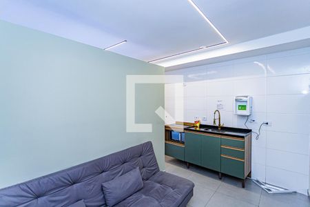 Sala, cozinha e área de serviço de apartamento para alugar com 1 quarto, 28m² em Vila Zat, São Paulo